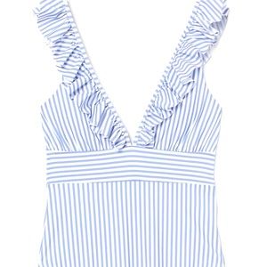 NWT H&M Blue & White Striped V-Neck Ruffle Swimsuit - XL